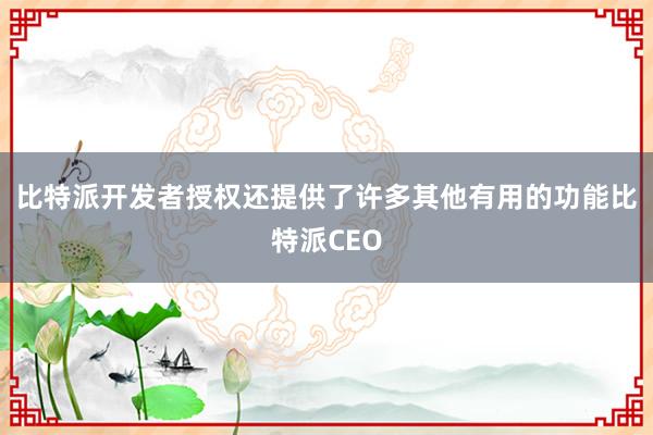 比特派开发者授权还提供了许多其他有用的功能比特派CEO