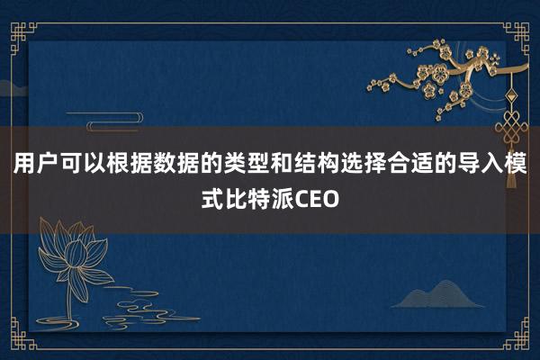 用户可以根据数据的类型和结构选择合适的导入模式比特派CEO